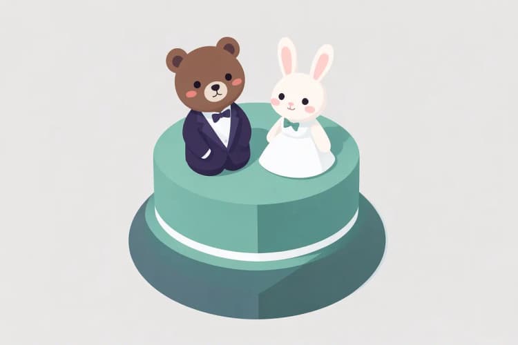 Topo de bolo de casamento com um casal de animais fofos.