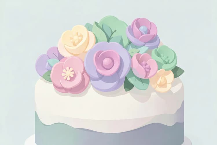 Topo de bolo de casamento com flores de açúcar realistas.