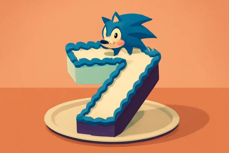 Bolo personalizado do Sonic em formato de número, ideal para aniversários infantis, com o personagem principal no topo.