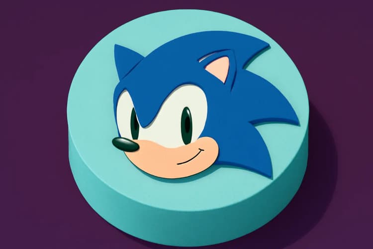 Bolo simples decorado com o rosto do Sonic em pasta americana, para festas com o tema do personagem.