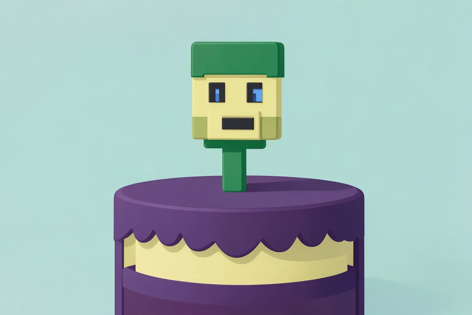 Topo de bolo de personagem de videogame Minecraft em comemoração de aniversário.